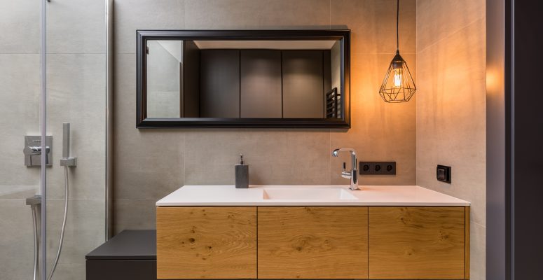Bathroom with integral countertop sink Bathroom with integral countertop sink